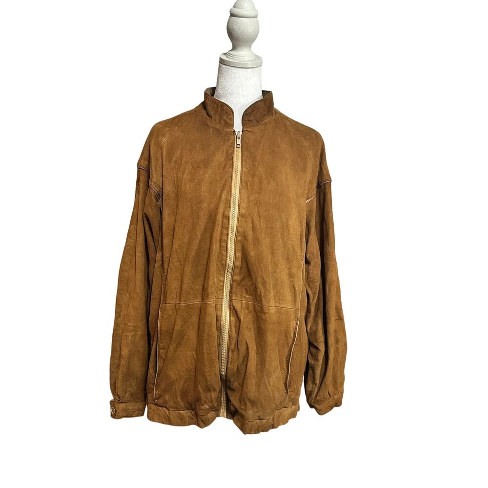 Vintage Gian Marco brown suede leather bomber jacket. Size XL